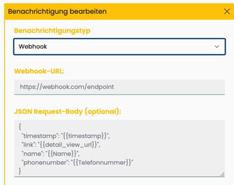 Benachrichtungselement Webhook