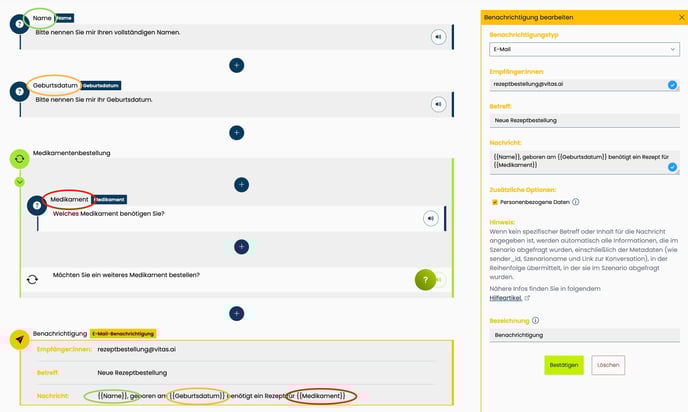Dynamische Platzhalter Benachrichtigungen