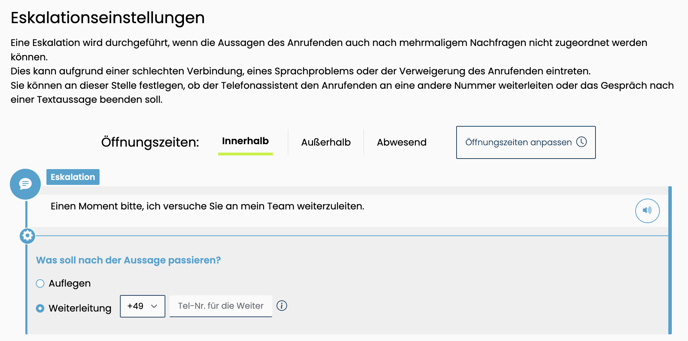 Eskalationseinstellungen
