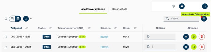 Konversationen bearbeiten Liste