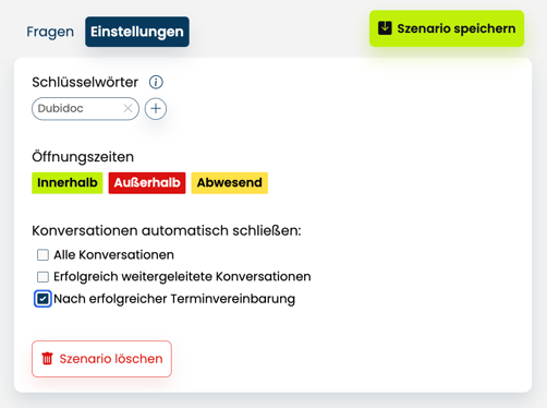 Szenario Einstellungen dubidoc